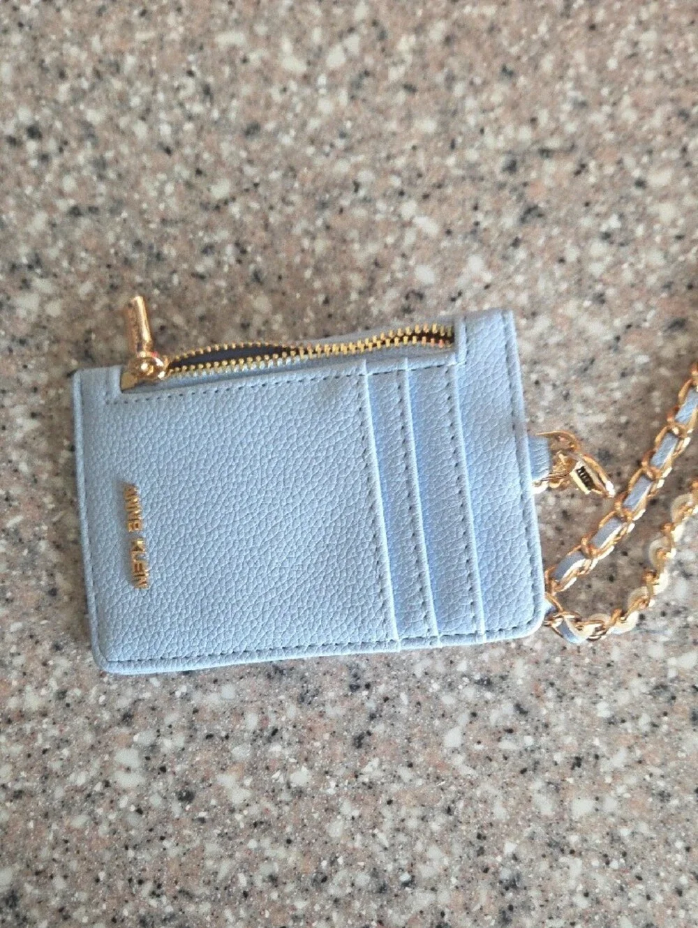 Anne Klein Pale Blue Card & Key Holder with Gold Chain